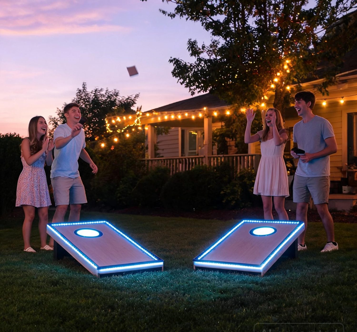 LED cornhole at night