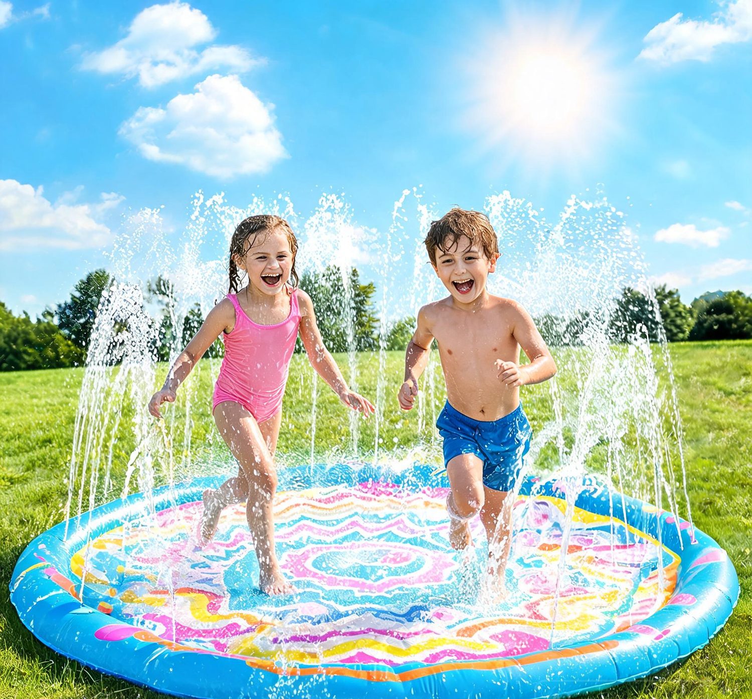 Kids on the splash pad